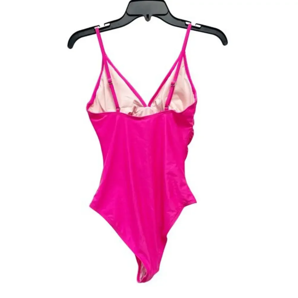 Cupshe Women's Pink Shirring V Neck‎ One Piece Swimsuit Small